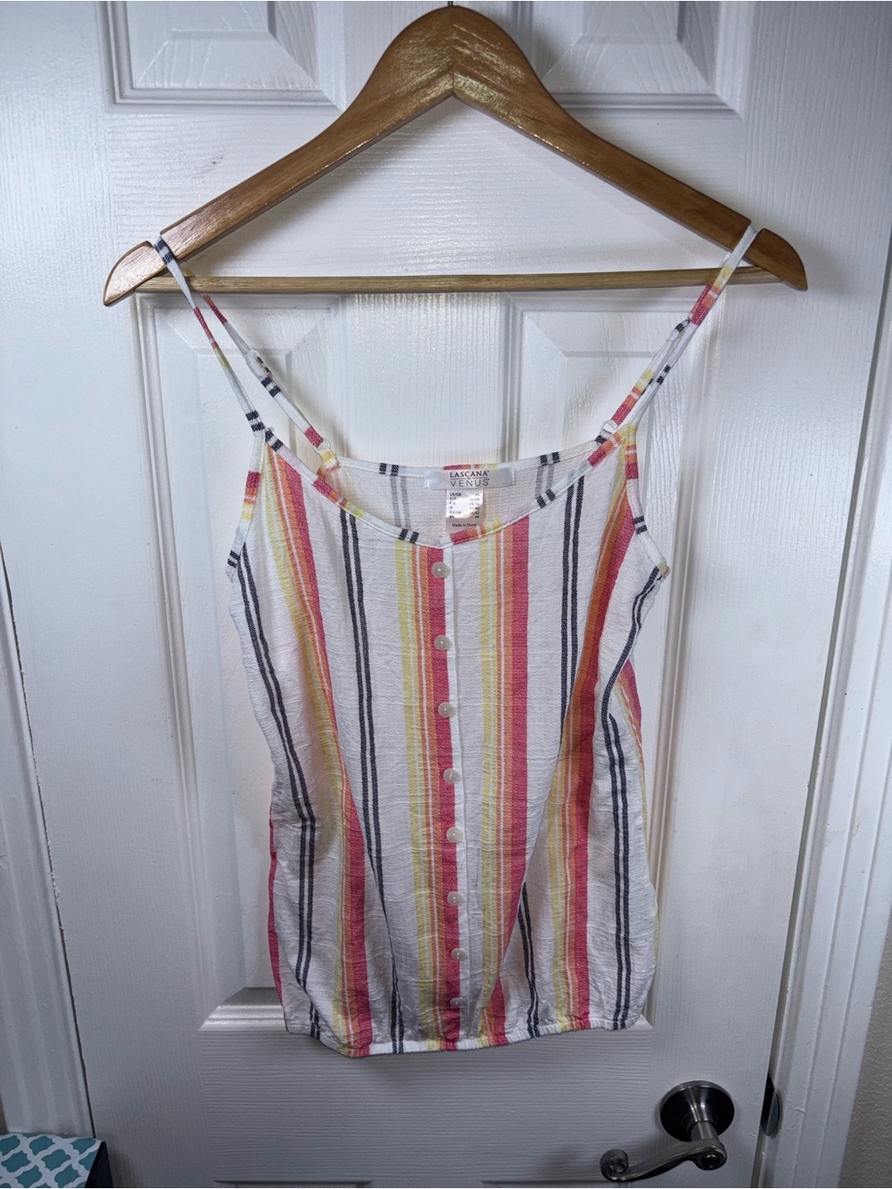 Venus Lascana Striped Button-Front Cami Tank Top - White with Multi Stripes
